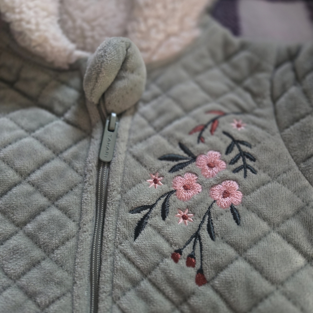 Tahari Quilted Sage One Piece with Pink Floral Design - Picture 3 of 7